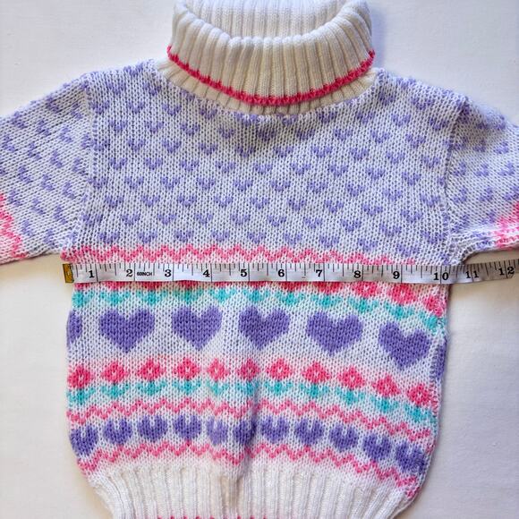 Vintage Heart Flower Knit Turtleneck Sweater 2t - Picture 3 of 6